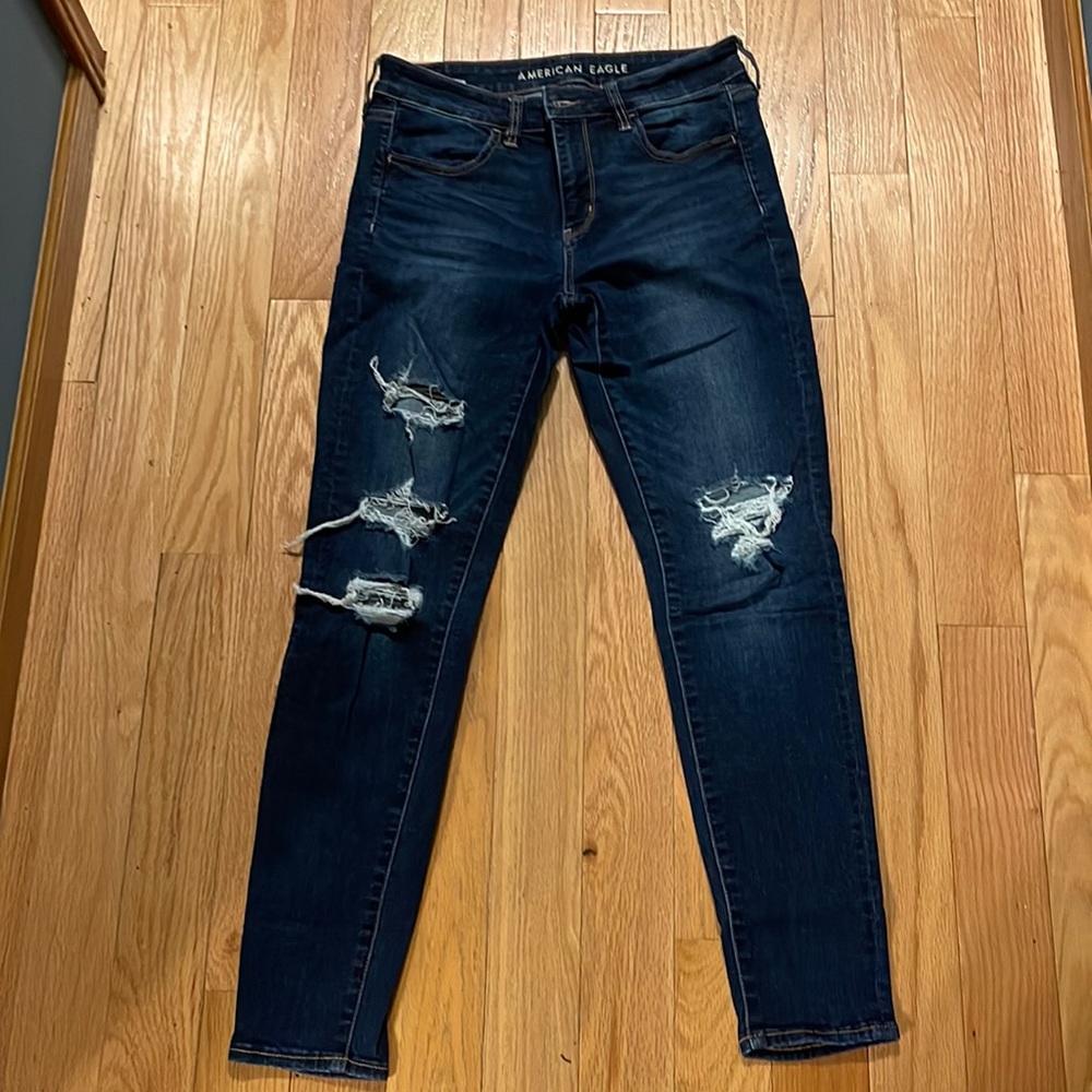American Eagle Outfitters Dark Blue Distressed Jeans